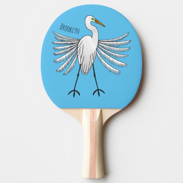 Pala De Ping Pong Great egret bird cartoon illustration  (Anverso)