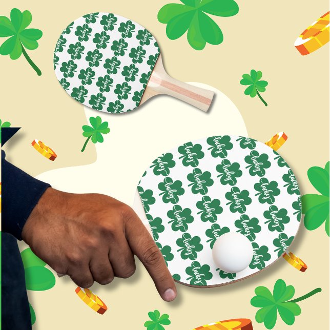Pala De Ping Pong Green Lucky Clover St. Patrick Day (Green Lucky Clover St. Patrick Day Ping Pong Paddle)