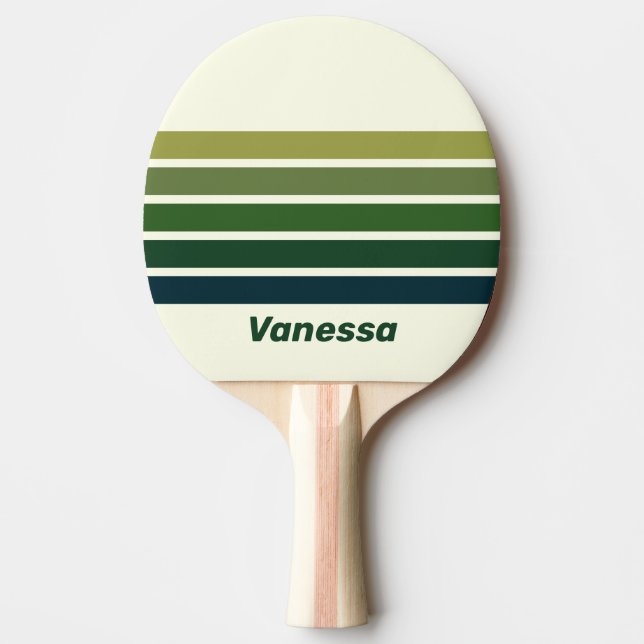 Pala De Ping Pong Green Retro Five Across Striping with Name (Anverso)