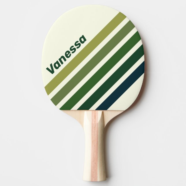 Pala De Ping Pong Green Retro Five Angled Striping with Name (Anverso)