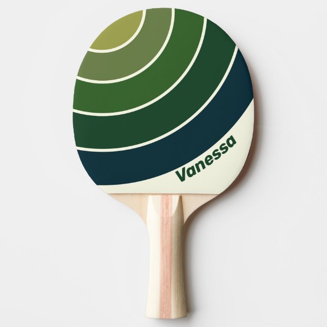 Pala De Ping Pong Green Retro Five Circle Stripe with Name (Anverso)
