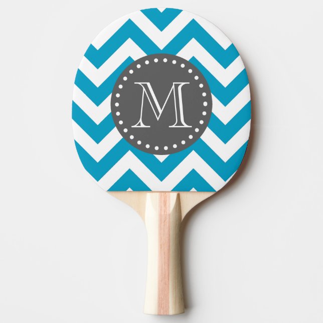 Pala De Ping Pong Gris azul Zigzag Chevron Monograma (Anverso)