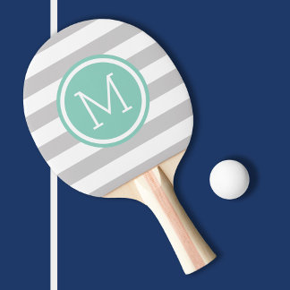 Pala De Ping Pong Gris y Aqua Preppy Strips Monograma