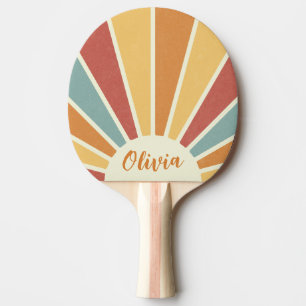 Pala De Ping Pong Groovy grunge estilo retro diseño del sol