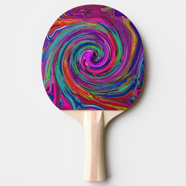 Pala De Ping Pong Groovy Resumen Retro Magenta Bañada Arcoiris Oscur (Anverso)