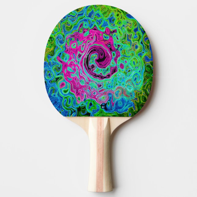 Pala De Ping Pong Groovy rosa caliente y azul Resumen Swirte retro (Anverso)