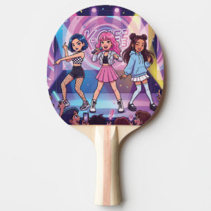 Pala De Ping Pong Grupo de chicas KPop de dibujos animados
