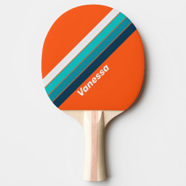 Pala De Ping Pong Guardavidas Retro a Rayas con Nombre (Anverso)