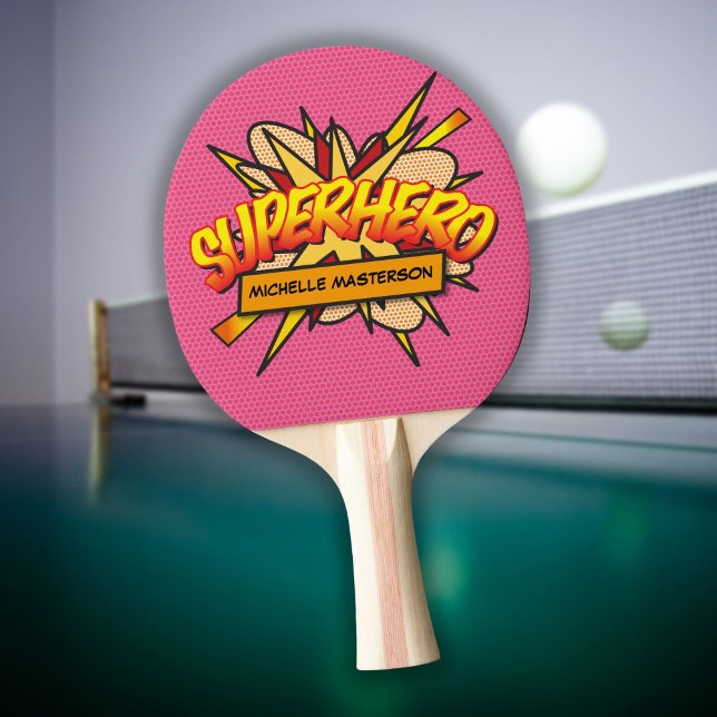 Pala De Ping Pong Guay divertida personalizada de superhéroe rosa (Subido por el creador)