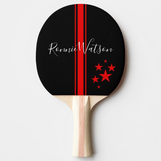 Pala De Ping Pong Guay Personalizado Red & Black Stripe and Stars (Anverso)