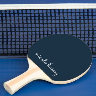 Pala De Ping Pong Guión azul de la marina | Monograma moderno con es