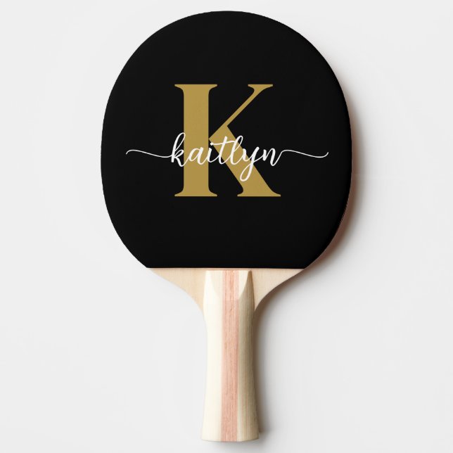 Pala De Ping Pong Guion de Monograma de Oro Negro (Anverso)