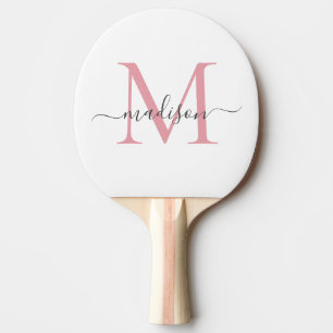 Pala De Ping Pong Guión femenino simple de monograma gris rosado Rub