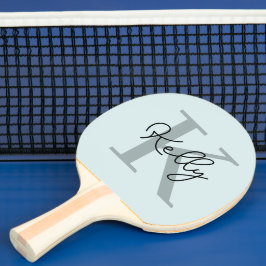 Pala De Ping Pong Guión moderno de monograma azul Aqua