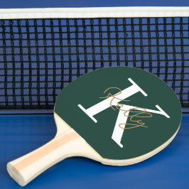 Pala De Ping Pong Guión moderno de monograma verde esmeralda