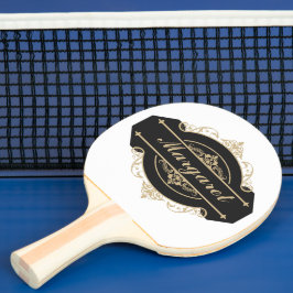 Pala De Ping Pong Guión Moderno Dorado, Negro Y Blanco Personalizado