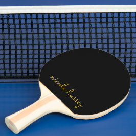 Pala De Ping Pong Guión negro y dorado | Monograma moderno elegante