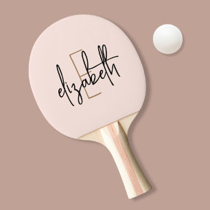 Pala De Ping Pong Guión rosa moderno Nombre del Monograma Girly