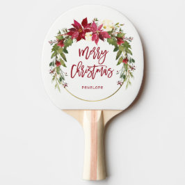 Pala De Ping Pong Guirnalda floral de la acuarela de las Felices