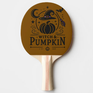 Pala De Ping Pong Halloween Gorra de brujas y diseño de calabaza art