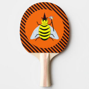 Pala De Ping Pong Halloween Magic Bee Witch Naranja y Black Stripes