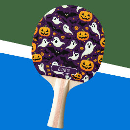 Pala De Ping Pong Halloween Nombre Bats Calabaza Púrpura Patrón de l