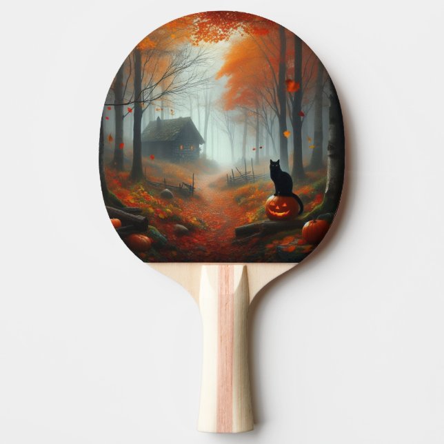 Pala De Ping Pong Halloween/otoño/otoño/otoño/calabaza/gato (Anverso)