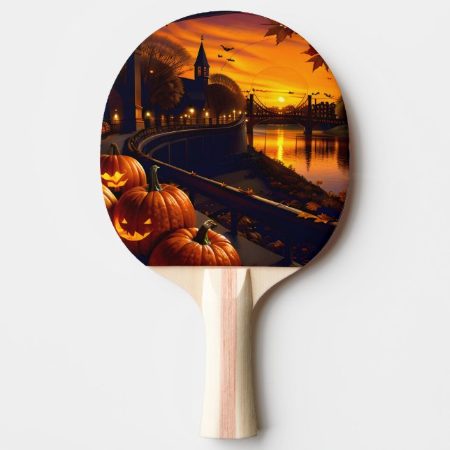 Pala De Ping Pong Halloween Paisaje Dos (Anverso)