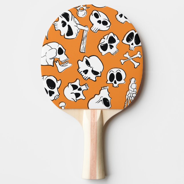 Pala De Ping Pong Halloween Skulls Bones Doodle Pattern (Anverso)