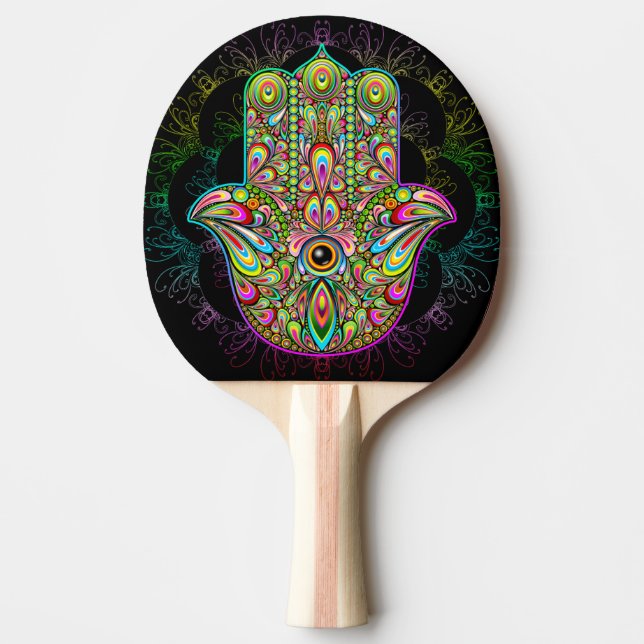Pala De Ping Pong Hamsa Fatma Hand Psychedelic Art (Anverso)