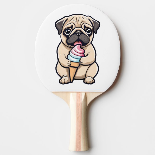 Pala De Ping Pong Helado de pug lamiendo (Anverso)