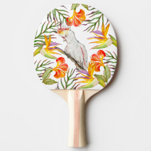 Pala De Ping Pong Hermosa acuarela cacatúa dibujo a mano de loro