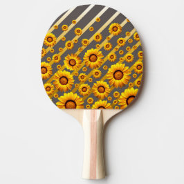 Pala De Ping Pong Hermosas flores amarillas sobre rayas grises, dora