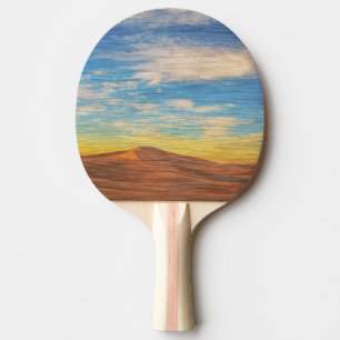 Pala De Ping Pong Hermoso amanecer sobre dunas de arena en madera