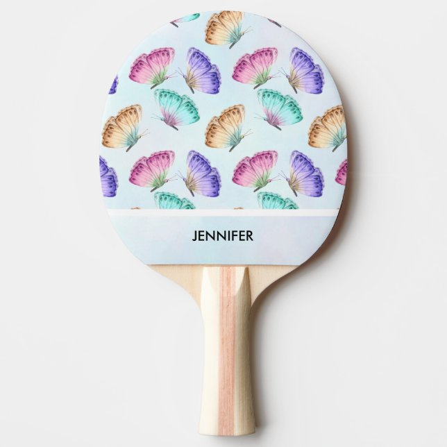 Pala De Ping Pong Hermoso patrón de mariposa acuarela (Anverso)