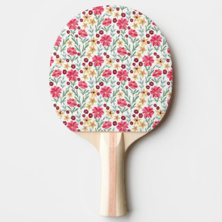 Pala De Ping Pong Hermoso patrón floral vintage en rosa y amarillo