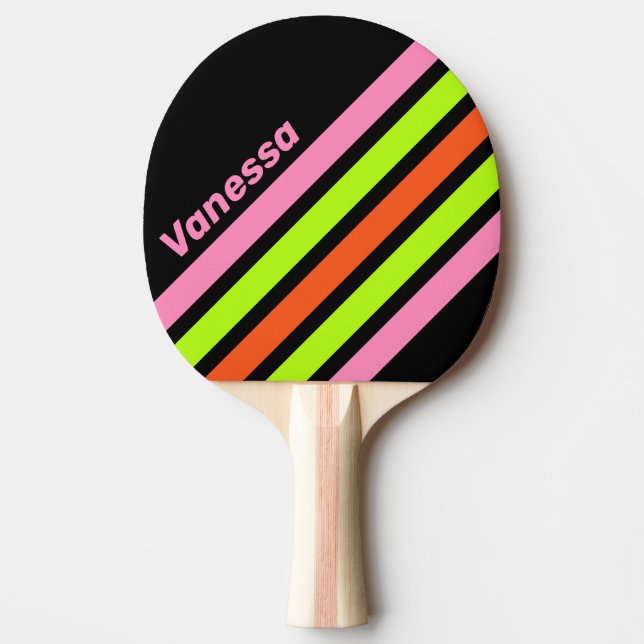 Pala De Ping Pong HI-VIS and Pink Angled Striping with Name (Anverso)