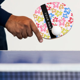 Pala De Ping Pong Hibisco Colorido, Patrón De Flores, Tu Nombre