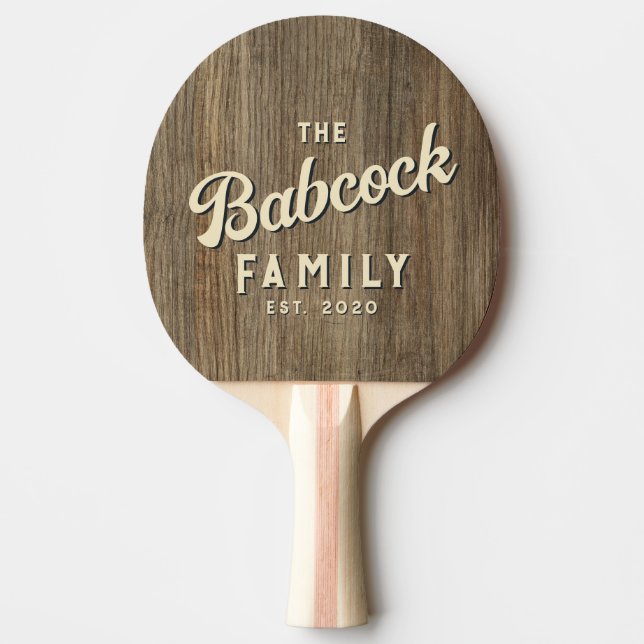 Pala De Ping Pong Hickory Wood Retro Family Name & Year (Anverso)