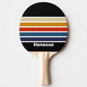 Pala De Ping Pong Hielo Retro Arcoíris a través de Rayas con Nombre
