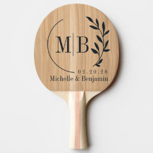 Pala De Ping Pong Hoja de madera de roble blanco de boda Monograma