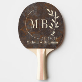 Pala De Ping Pong Hoja de Monograma de Boda de Lámina de Metal Oxida