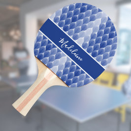 Pala De Ping Pong Hoja Moderna Geométrica Monograma Nombre Azul Blan