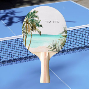 Pala De Ping Pong Hojas de palmera tropical con monograma Playa Azul