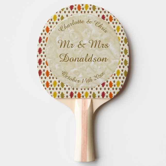 Pala De Ping Pong Hojas de roble y maíz Personalizado Boda otoño (Anverso)