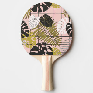 Pala De Ping Pong Hojas tropicales, flores, patrón pintado a mano.