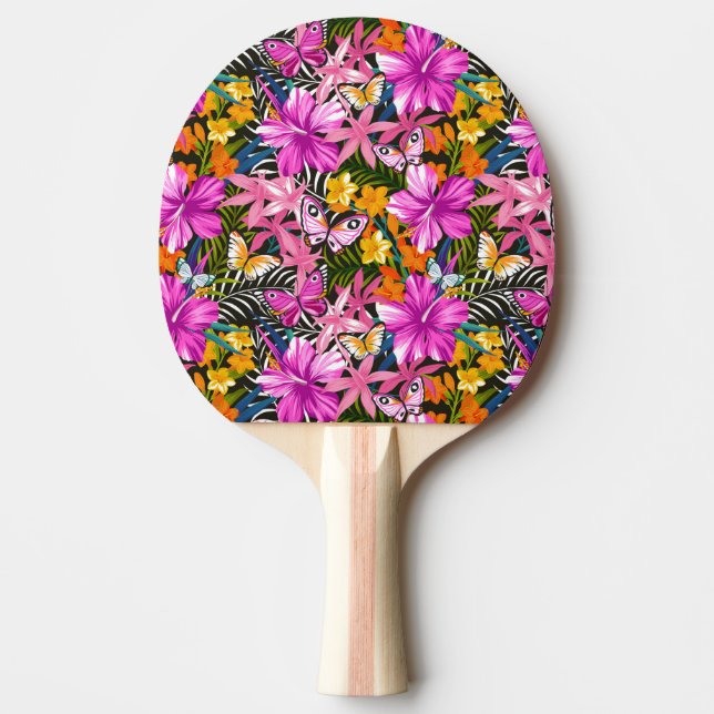 Pala De Ping Pong Hojas y flores tropicales (Anverso)