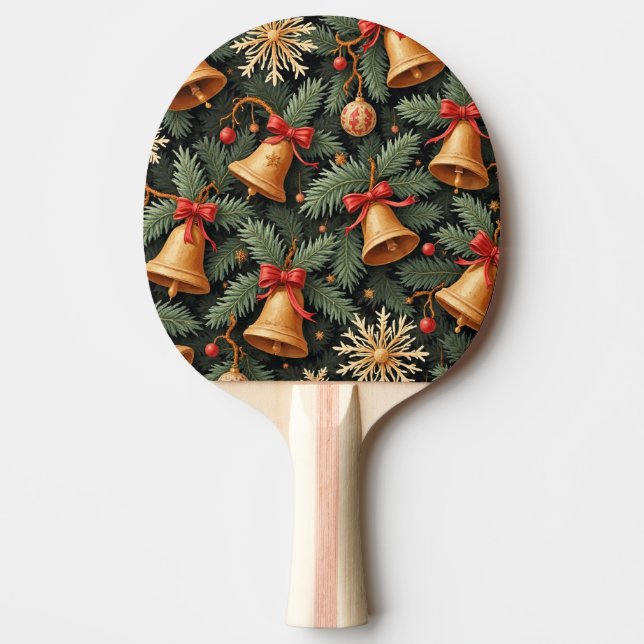 Pala De Ping Pong Holiday Bells, Decorative Christmas Pattern, (Anverso)