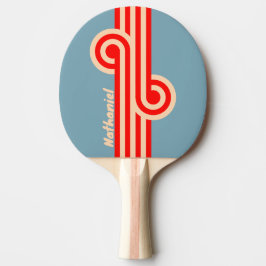 Pala De Ping Pong Horizonte de Océano Retro con Nombre