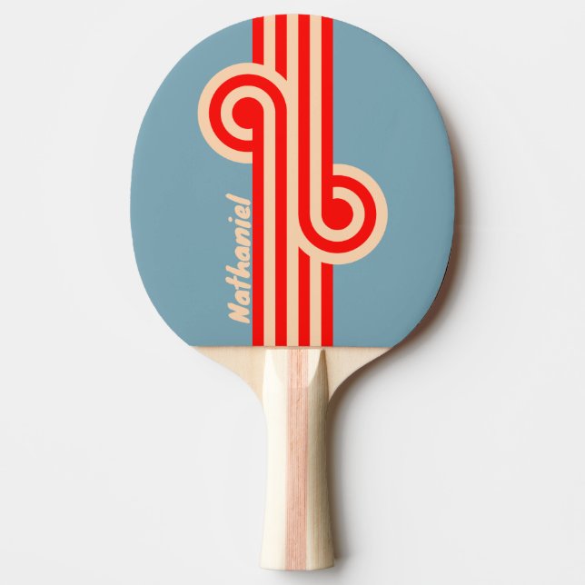 Pala De Ping Pong Horizonte de Océano Retro con Nombre (Anverso)